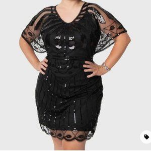 Gatsby Angel Sleeve Black Beaded Flapper Dress Plus Size 18
